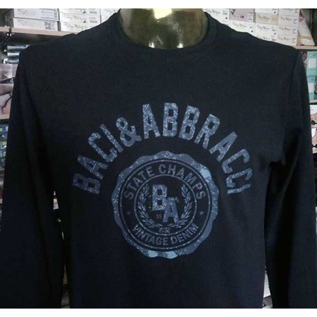 T-shirt uomo Baci & Abbracci manica lunga a girocollo in cotone con stampa logo
