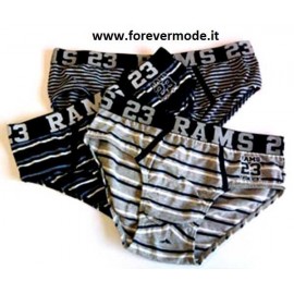3 Slip uomo Rams 23 in cotone con motivo rigato ed elastico logo