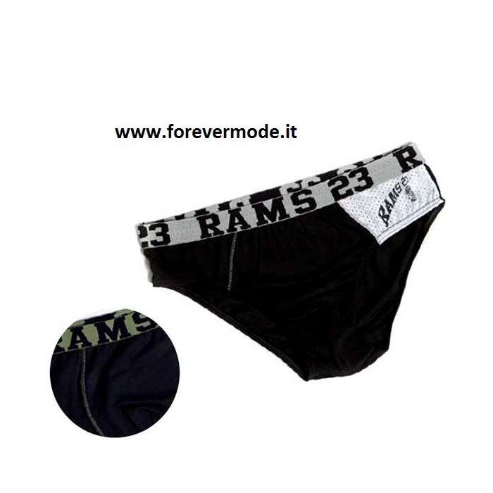 3 Slip uomo Rams 23 in cotone tinta unita con elastico logo