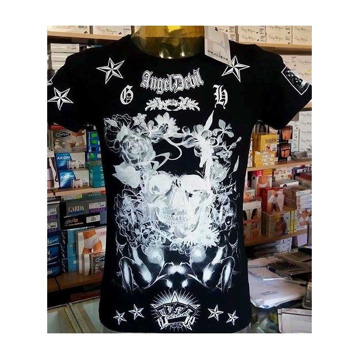 T-shirt uomo Angel Devil manica corta a girocollo con stampa grande e logo