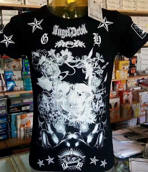 T-shirt uomo Angel Devil manica corta a girocollo con stampa