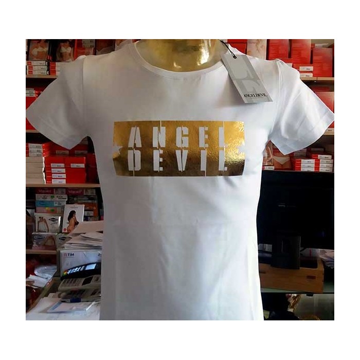 T-shirt uomo Angel Devil manica corta a girocollo con stampa ORO