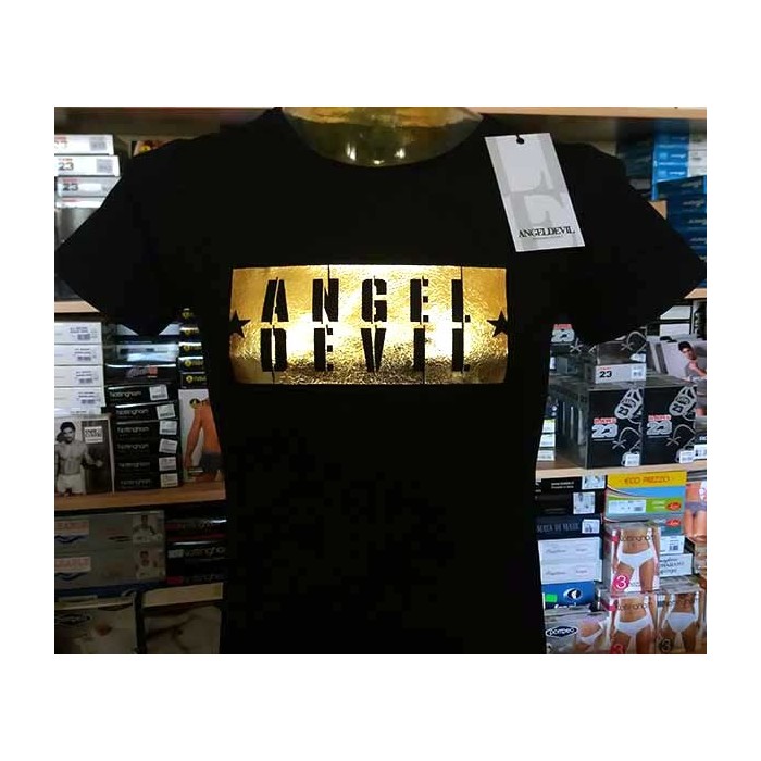 T-shirt uomo Angel Devil manica corta a girocollo con stampa ORO