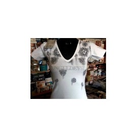 T-shirt donna Angel Devil manica corta a scollo V con stampa e logo in strass 2