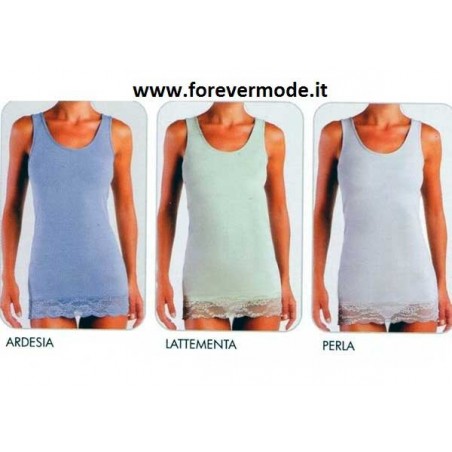 Canottiera donna Jadea a spalla larga in cotone modal con profilo in pizzo