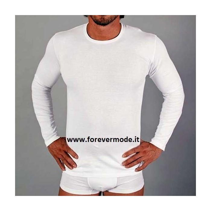 T-Shirt uomo FDB manica lunga a girocollo in cotone aderente