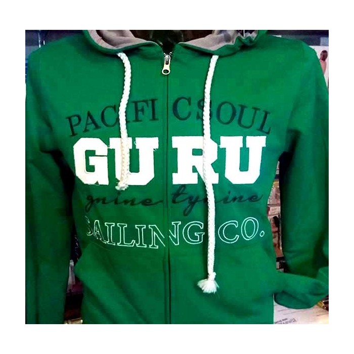 Felpa uomo Guru aperta con logo ricamato, tasche e cappuccio