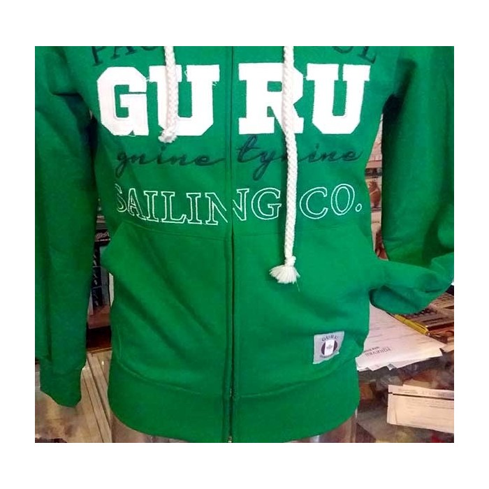 Felpa uomo Guru aperta con logo ricamato, tasche e cappuccio