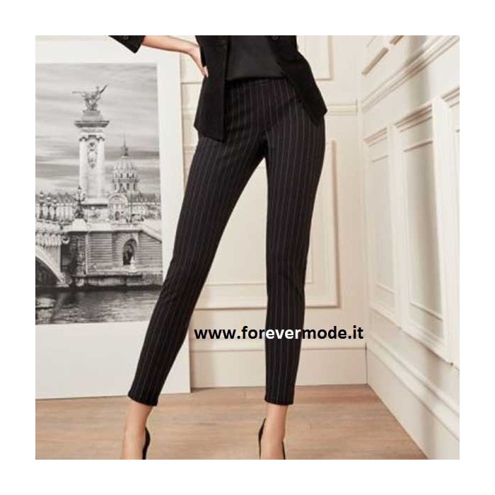 Leggings pantalone donna Matignon rigati con finte tasche dietro