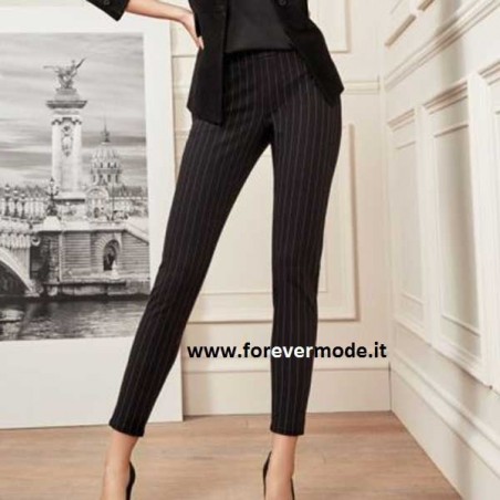 Leggings pantalone donna Matignon rigati con finte tasche dietro