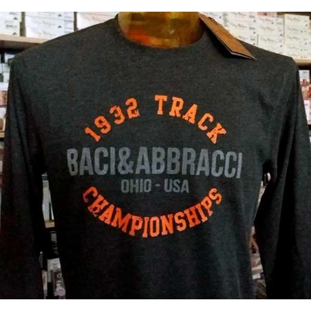 T-shirt uomo Baci & Abbracci manica lunga a girocollo in cotone con stampa logo