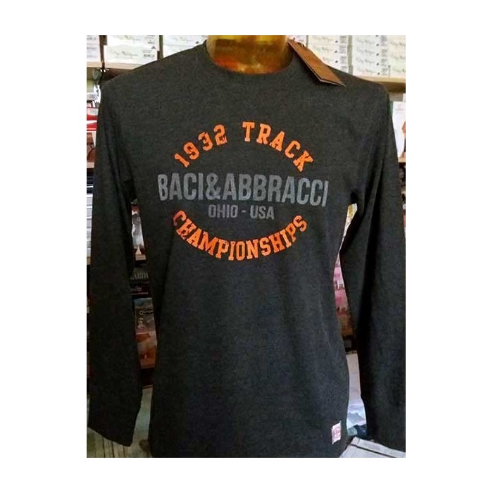 T-shirt uomo Baci & Abbracci manica lunga a girocollo in cotone con stampa logo