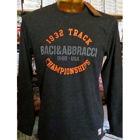 T-shirt uomo Baci & Abbracci manica lunga a girocollo in cotone con stampa logo