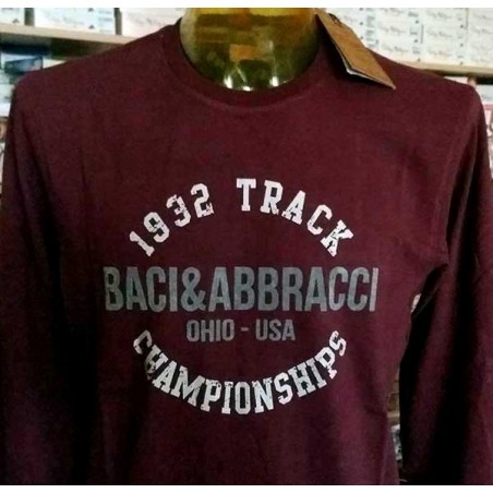 T-shirt uomo Baci & Abbracci manica lunga a girocollo in cotone con stampa logo