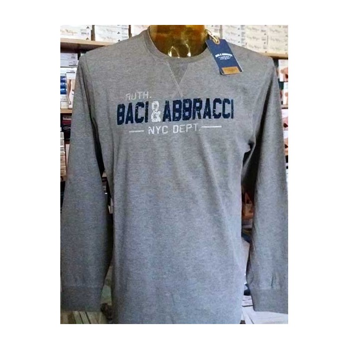 T-shirt uomo Baci & Abbracci manica lunga a girocollo in cotone con stampa logo