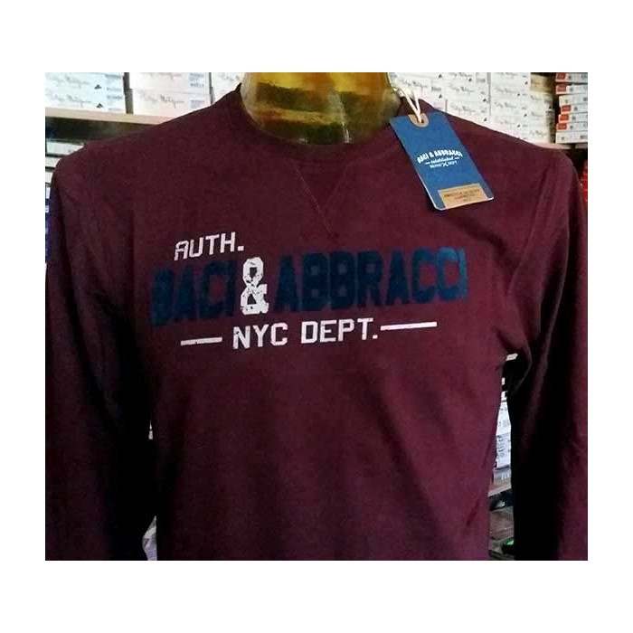 T-shirt uomo Baci & Abbracci manica lunga a girocollo in cotone con stampa logo