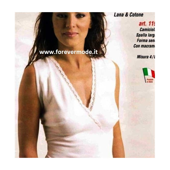 3 Canottiere donna Leable a spalla larga in lana e cotone con forma del seno e pizzo