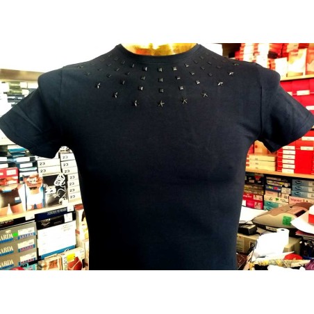 T-shirt uomo Angel Devil manica corta con girocollo borchiato e stampa logo dietro