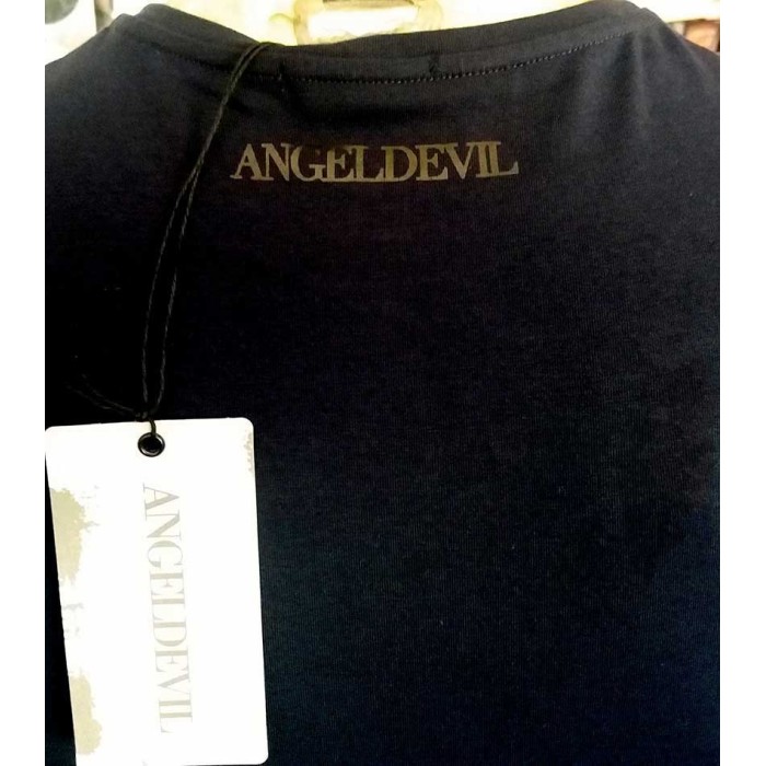 T-shirt uomo Angel Devil manica corta con girocollo borchiato e stampa logo dietro