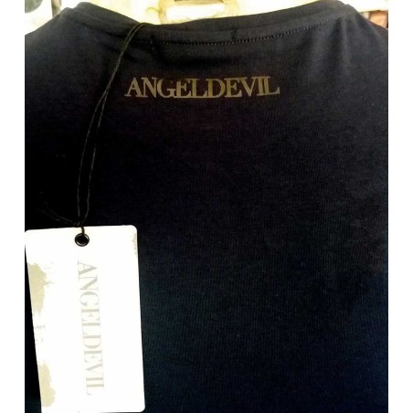 T-shirt uomo Angel Devil manica corta con girocollo borchiato e stampa logo dietro