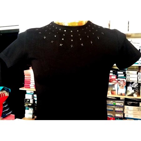 T-shirt uomo Angel Devil manica corta con girocollo borchiato e stampa logo dietro