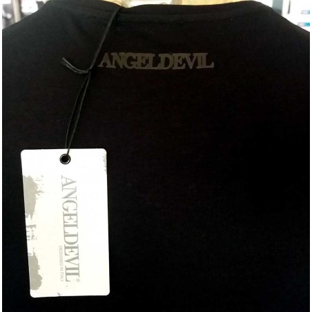 T-shirt uomo Angel Devil manica corta con girocollo borchiato e stampa logo dietro