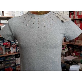 T-shirt uomo Angel Devil manica corta con girocollo borchiato e stampa logo dietro