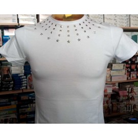 T-shirt uomo Angel Devil manica corta con girocollo borchiato e stampa logo dietro