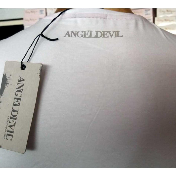T-shirt uomo Angel Devil manica corta con girocollo borchiato e stampa logo dietro