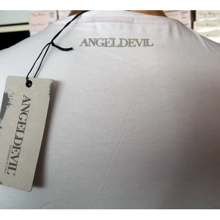 T-shirt uomo Angel Devil manica corta con girocollo borchiato e stampa logo dietro