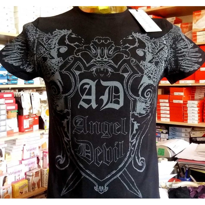 T-shirt maglia uomo Angel Devil manica corta a girocollo in cotone con stampa logo