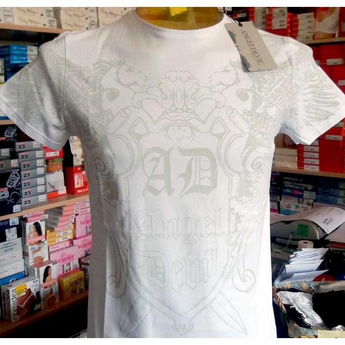 T-shirt uomo Angel Devil manica corta a girocollo con logo stampato frontale