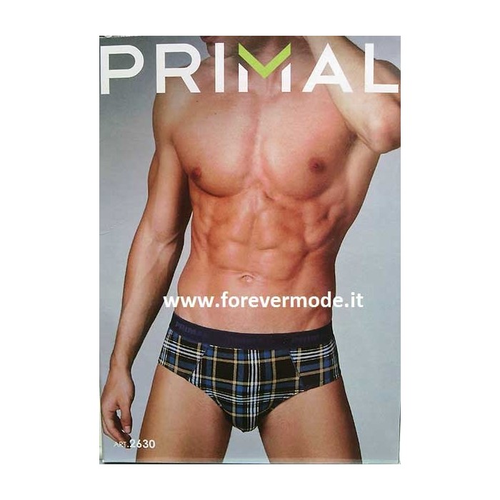 3 Slip uomo Primal in cotone con motivo scozzese ed elastico logo