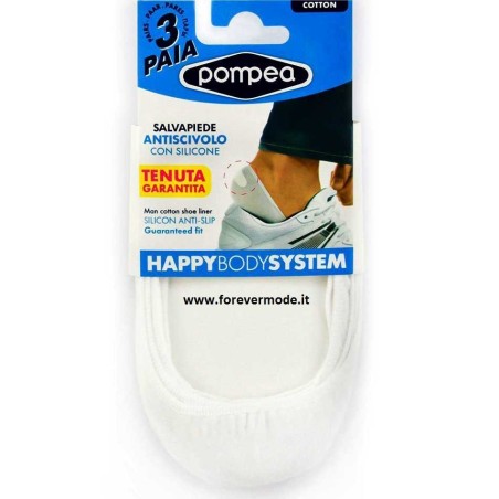 3 Paia salvapiede uomo Pompea in cotone liscio con silicone dietro