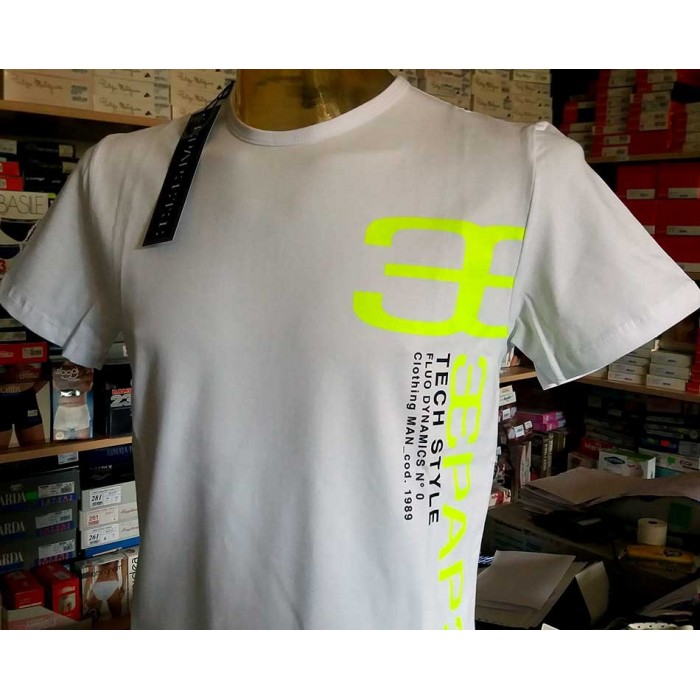 T-shirt uomo Papeete manica corta a girocollo con stampa logo laterale fluo