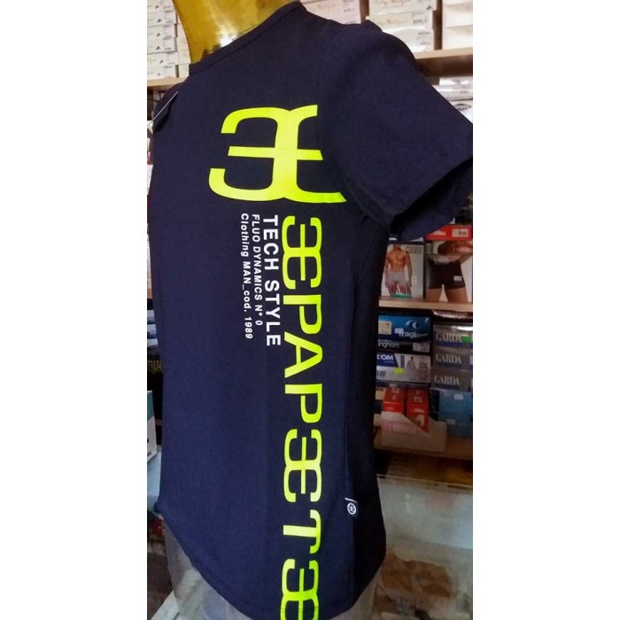 T-shirt uomo Papeete manica corta a girocollo con stampa logo laterale fluo