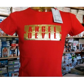 T-shirt uomo Angel Devil manica corta a girocollo con stampa ORO