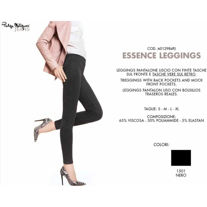 Leggings donna Matignon liscio in viscosa con tasche vere sul retro