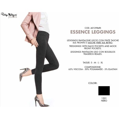 Leggings donna Matignon liscio in viscosa con tasche vere sul retro