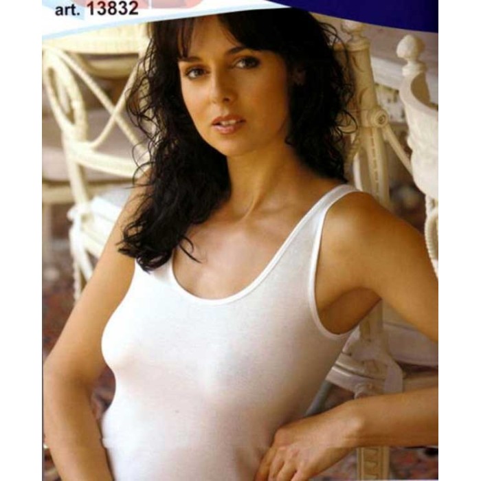 Canotta donna Emmebivi spalla larga in filo con bordi in raso