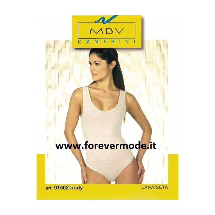 Body donna MBV  con scollo ampio a spalla larga in lana e seta con profili raso