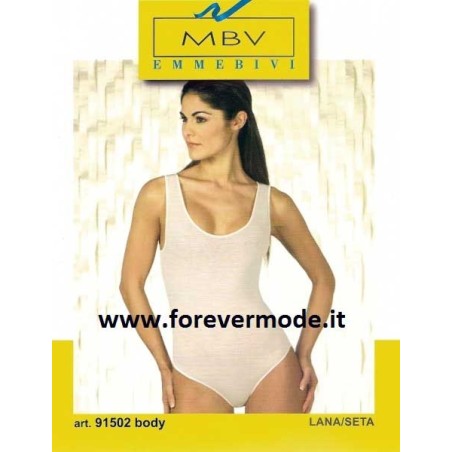 Body donna MBV  con scollo ampio a spalla larga in lana e seta con profili raso