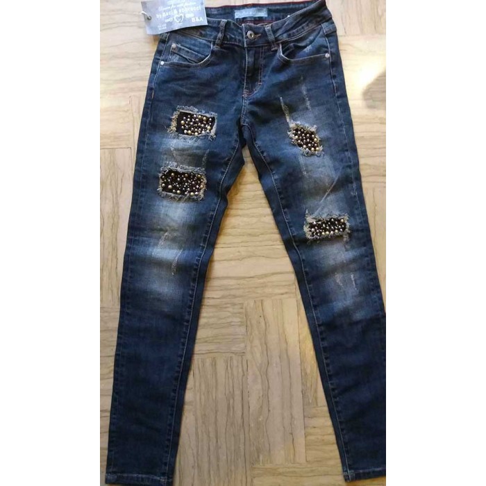 Jeans donna Baci & Abbracci elasticizzato slim con applicazioni perle