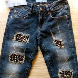 Jeans donna Baci & Abbracci elasticizzato slim con applicazioni perle 2