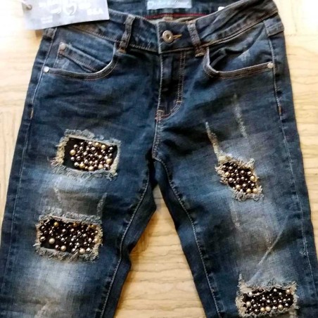 Jeans donna Baci & Abbracci elasticizzato slim con applicazioni perle Jeans donna Baci & Abbracci elasticizzato slim con applicazioni perle