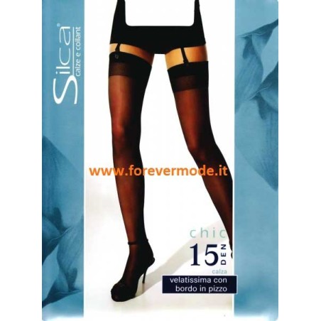 3 Paia di Calze donna Silca Chic velatissime con bordo ricamato per reggicalze