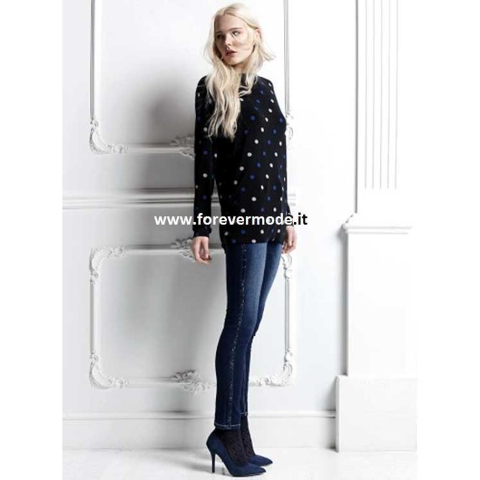 Leggings donna Matignon in jeans con cotone e strass su i fianchi