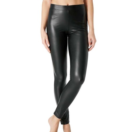 Leggings donna Matignon in eco pelle elasticizzata con tasche dietro