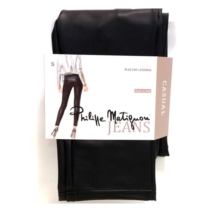 Leggings donna Matignon in eco pelle elasticizzata con tasche dietro