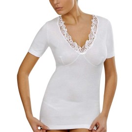 Maglia donna Vajolet in lana e cotone con forma del seno e pizzo macramè